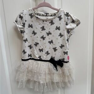 Miniville 3T Girls White & Black Leopard Bow Short Sleeve Blouse Top Tulle